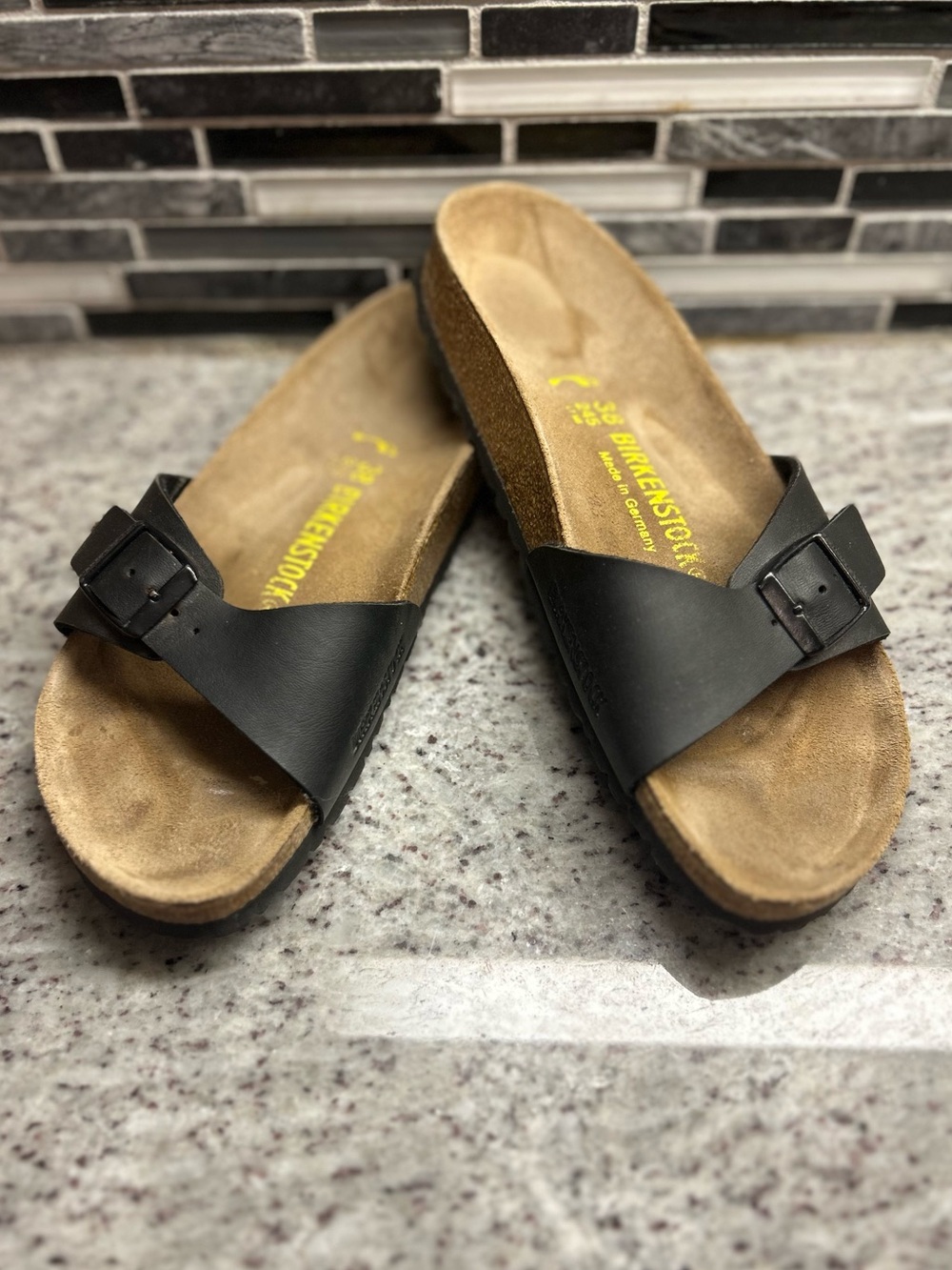 Birkenstock Black Madrid Single Strap Slide with Buckle size 7 narrow